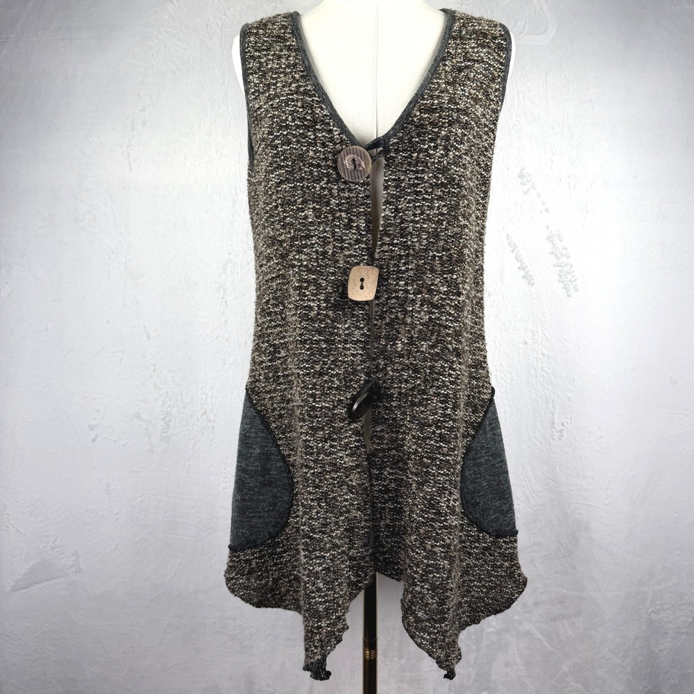 Hand Jive Handmade Lagenlook Oversized Knit Tunic Vest Art To Wear XS